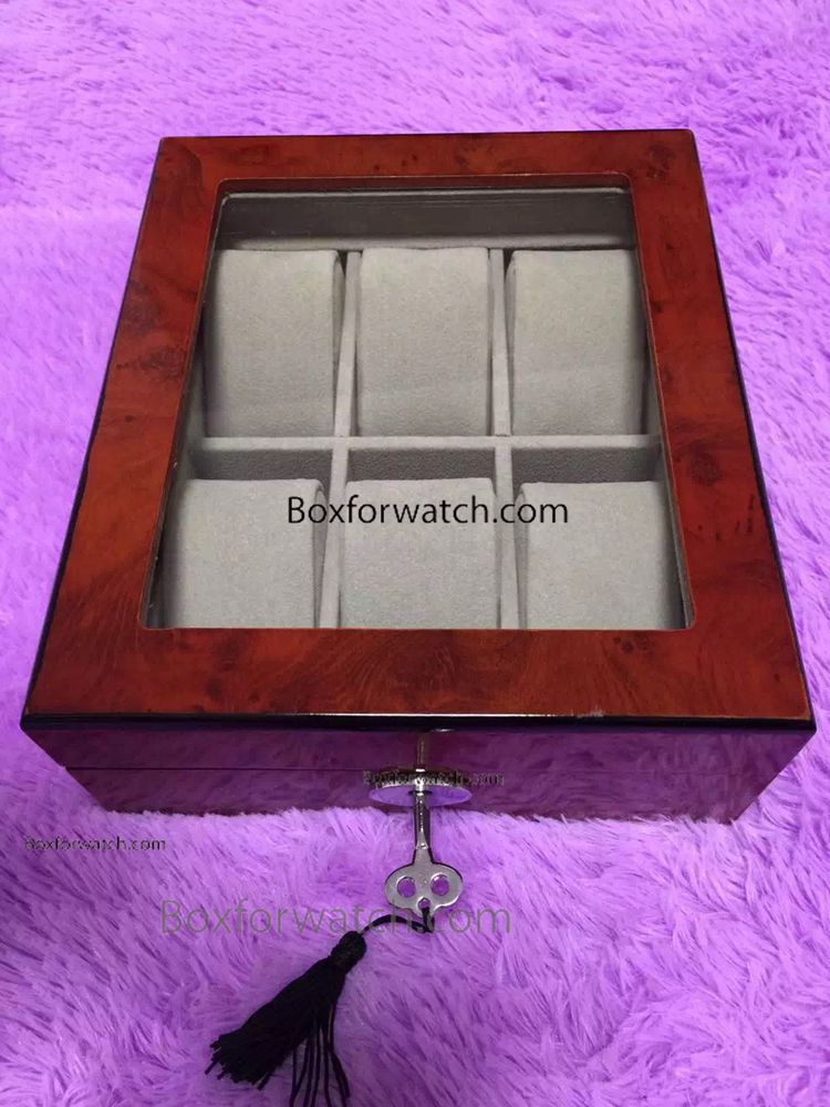 6 Slots Watch Box - Brown Wood Watch Box